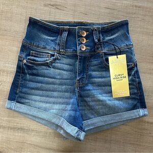 Curvy High Rise Denim Shorts - Blue